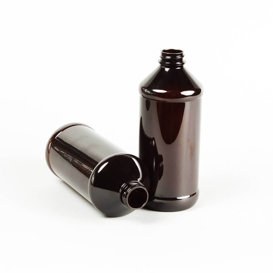 16 унц. 500 мл светло-янтарного пэт современный круглый пластиковый цилиндр жидкая бутылка медицинская упаковка бутылка со шкалой