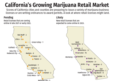 Рынок марихуаны в Калифорнии продолжает расти, поскольку все больше городов и округов принимают MJ